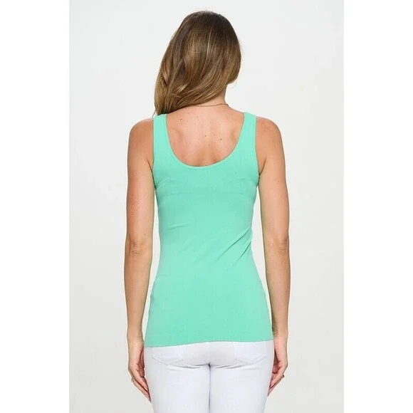 SML630_C SM Reversible V Or U Neckline Seamless Tank Spicy Mint One Size - Picture 2 of 3